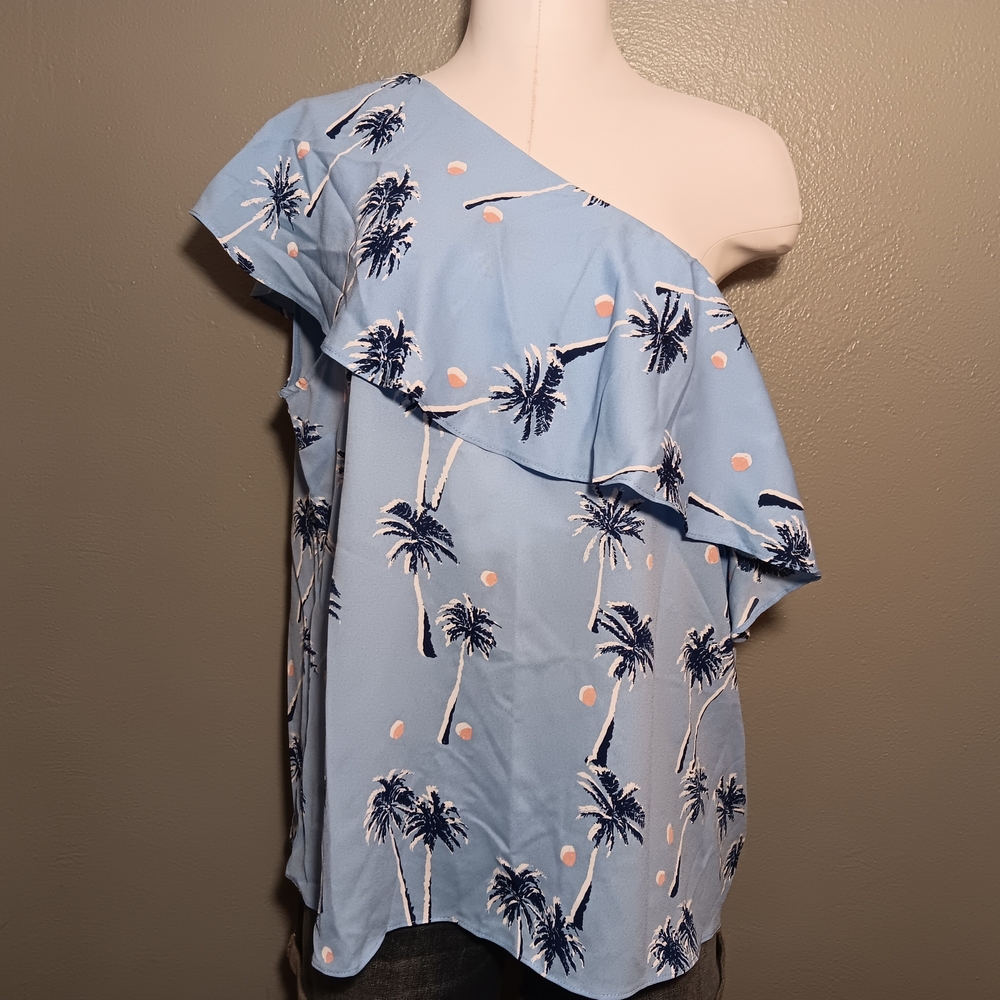 Blue One-Shoulder Palm Tree Top